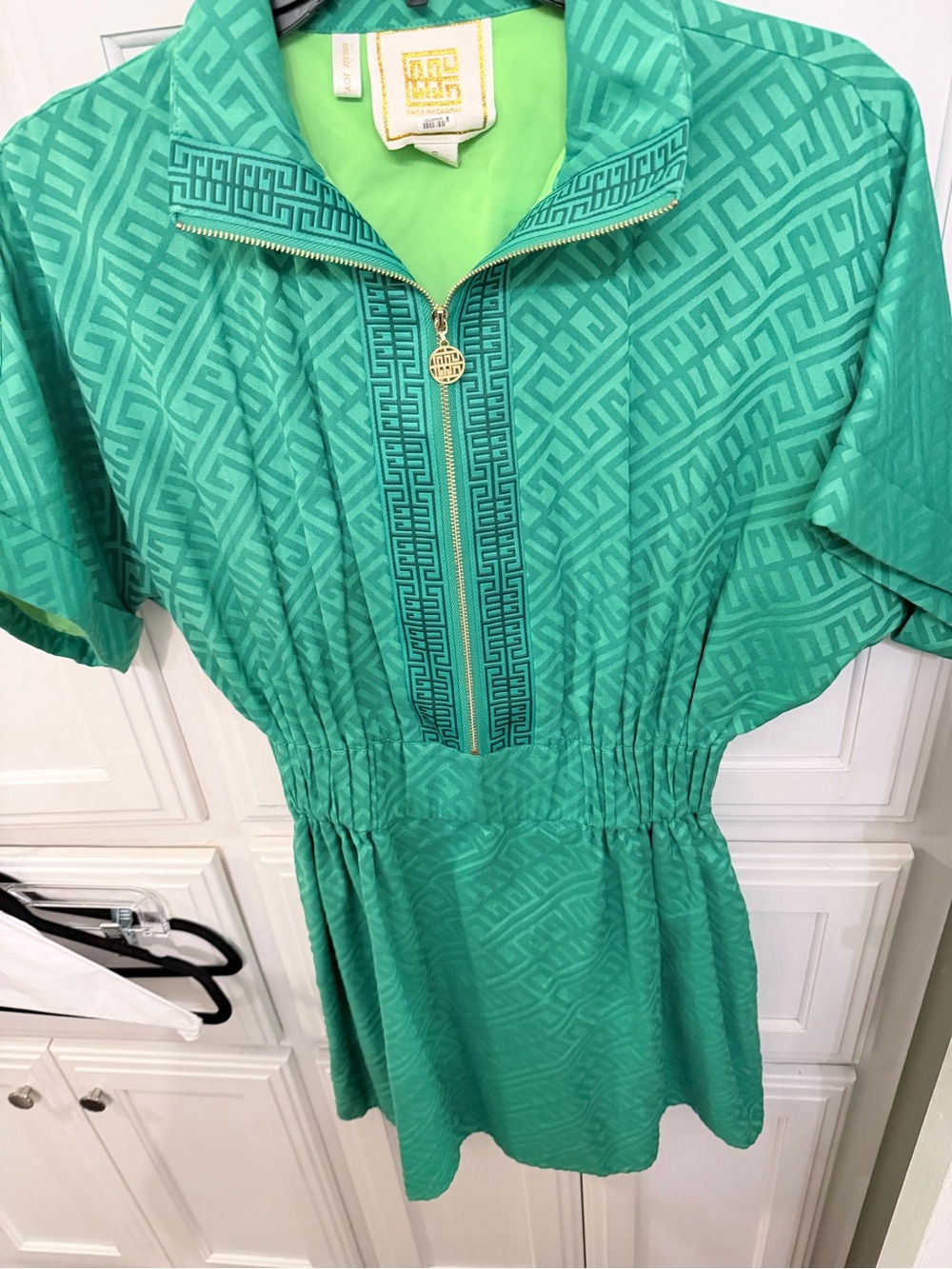 Emily McCarthy  Short-Sleeve Zip-Front Mini Dress